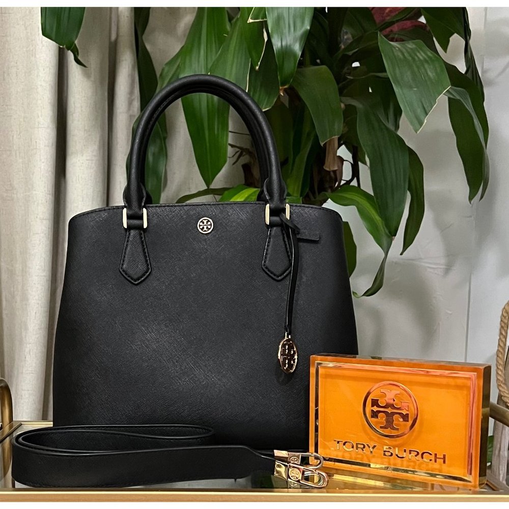 TORY BURCH BLACK SAFFIANO TOTE CROSSBODY/HANDBAG (not real)